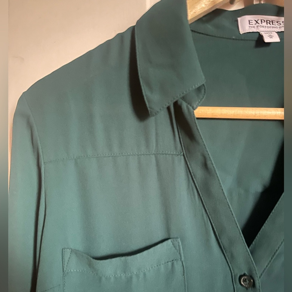 Express Long-Sleeve Button Front Button Green Blo… - image 7